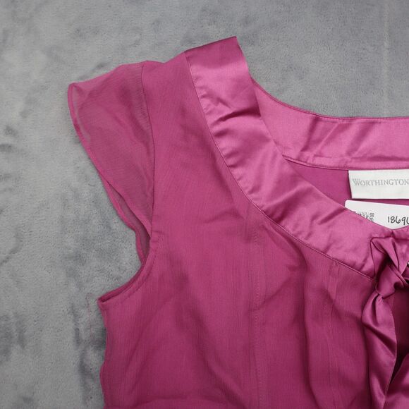 Worthington Shirt Womens 8 Pink Sleeveless Crew Neck Pleated Solid Back Zip Top - Picture 13 of 16